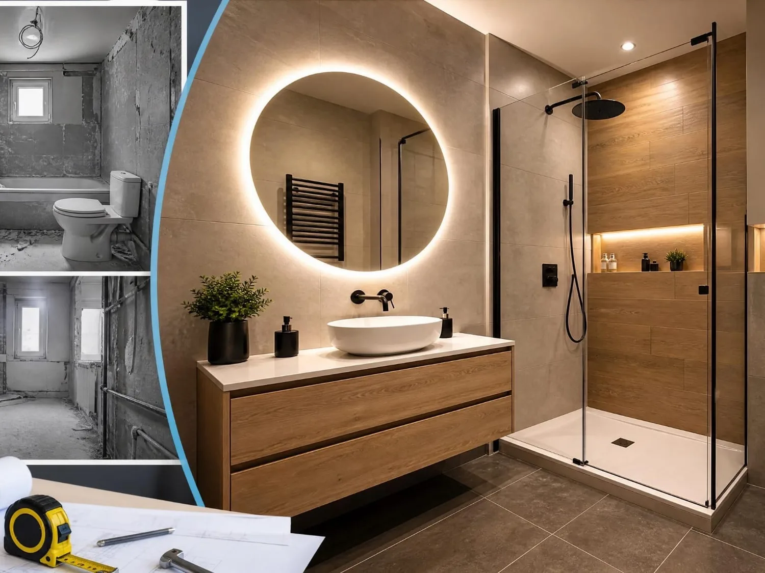 Réalisation : Salle de bain repensée en bois — Salle de bain dans le Val d'Oise