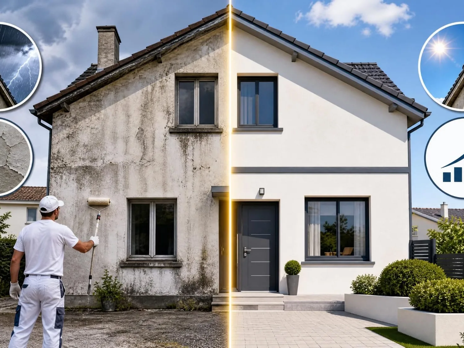 Réalisation : Ravalement de façade de maison — Peinture & finitions dans le Val d'Oise