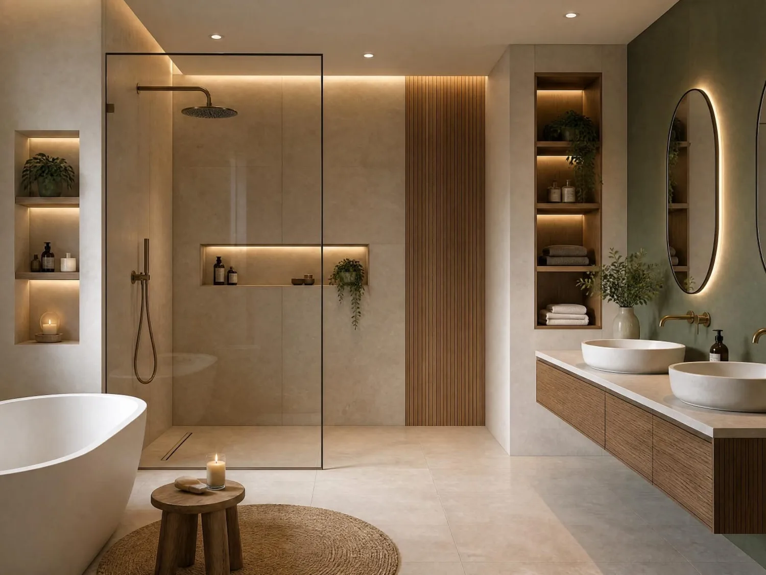 Réalisation : Salle de bain avec baignoire îlot — Salle de bain en Île-de-France