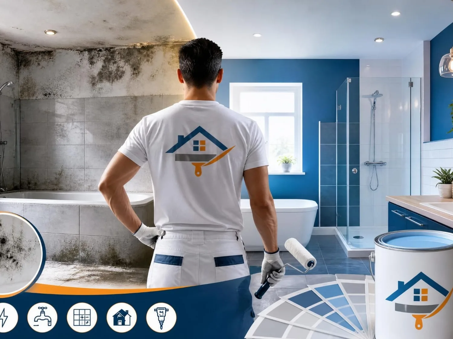 Réalisation : Salle de bain assainie et repeinte — Salle de bain dans le Val d'Oise