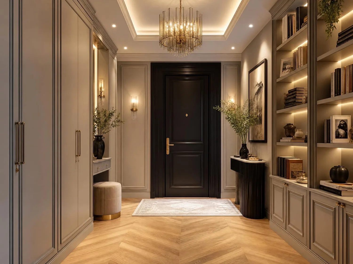 Réalisation : Entrée en parquet chevrons — Décoration en Île-de-France