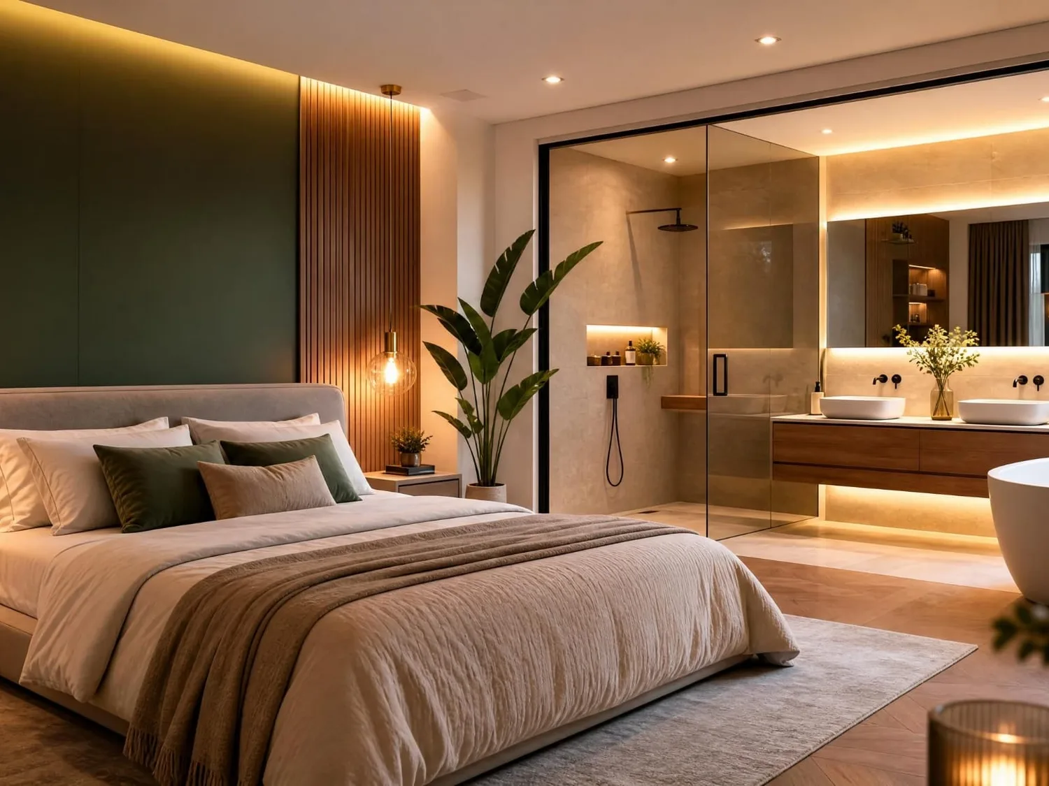 Réalisation : Suite parentale et salle de bain ouverte — Aménagement intérieur en Île-de-France
