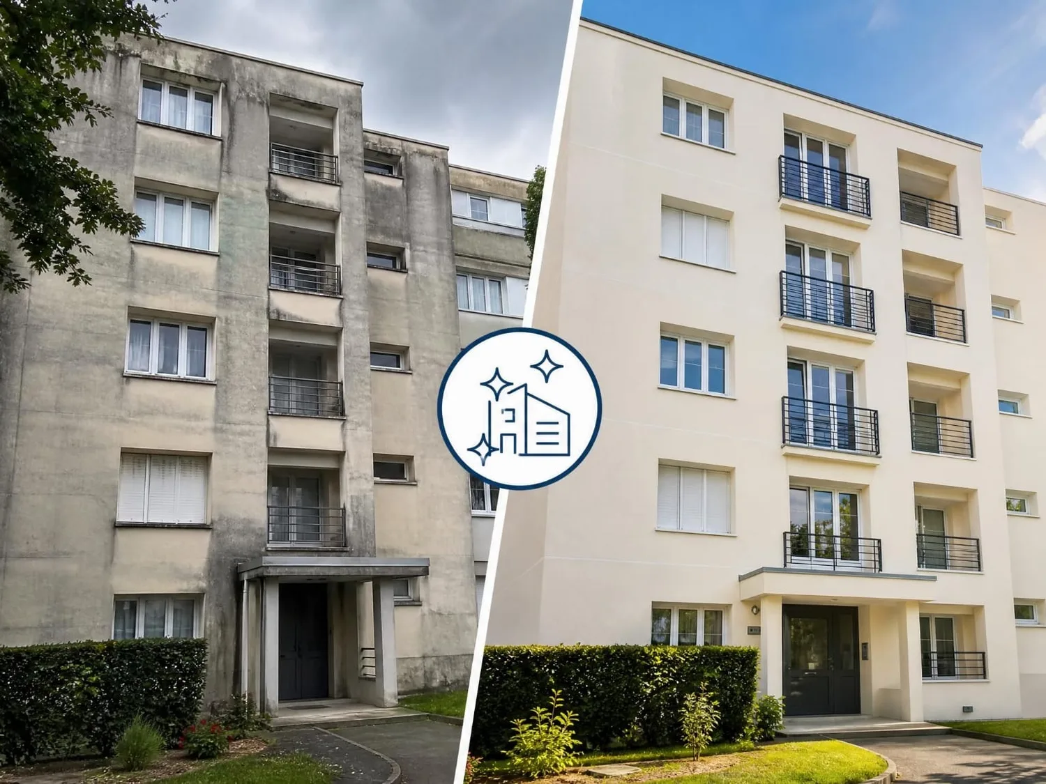 Réalisation : Ravalement de façade d'immeuble — Peinture & finitions en Île-de-France