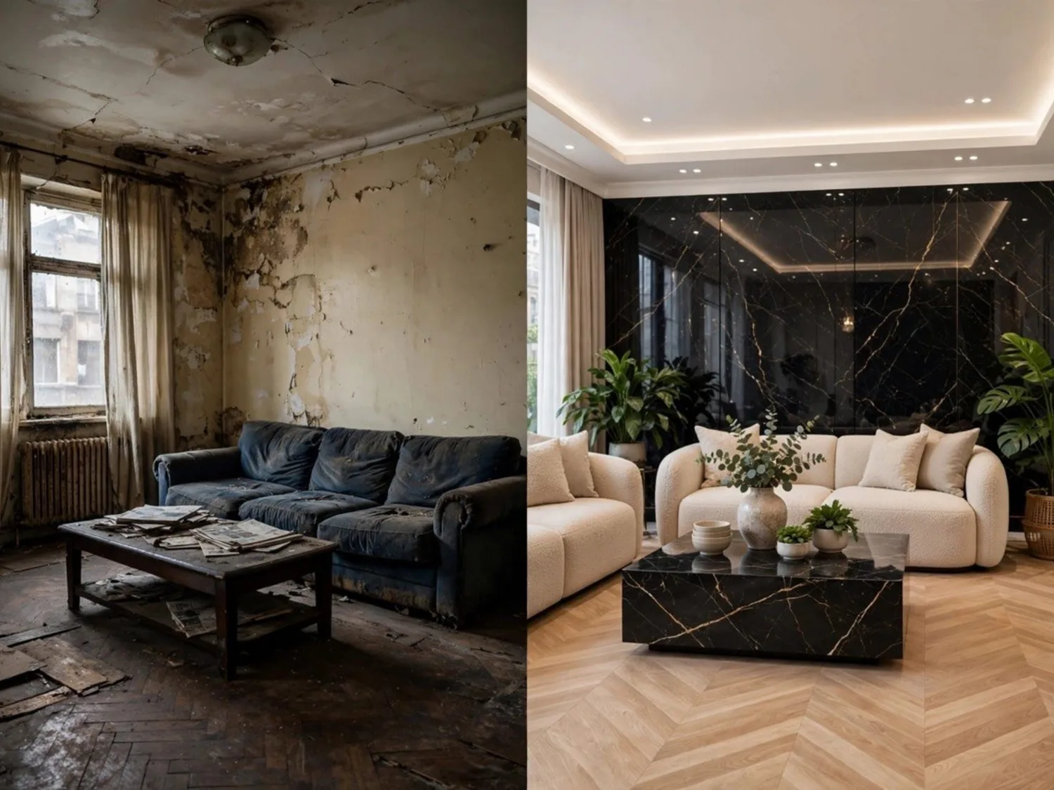 Réalisation : Faux plafond et finitions salon — Rénovation complète à Fosses