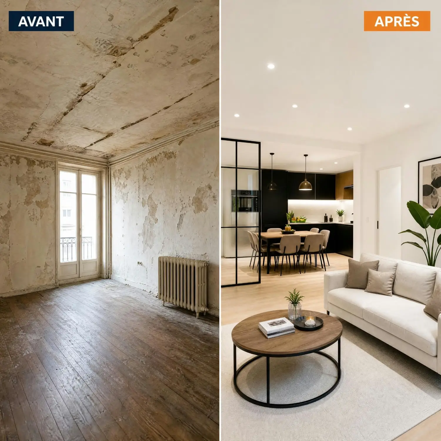 Réalisation : Avant / après : rénovation complète d'un séjour — Rénovation complète en Île-de-France